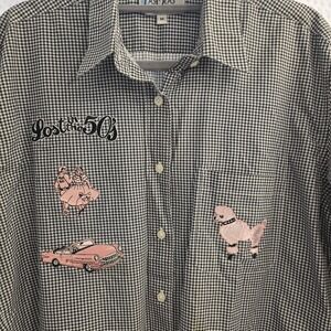LAS OLAS Embroidered 50s Pink Lady Size M Button Checkered Long Sleeve EXCELLENT